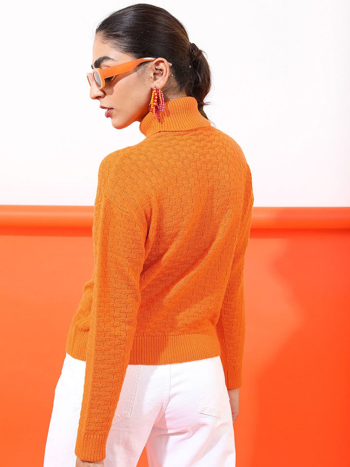 Tokyo Talkies Women Orange Self Design Pullover