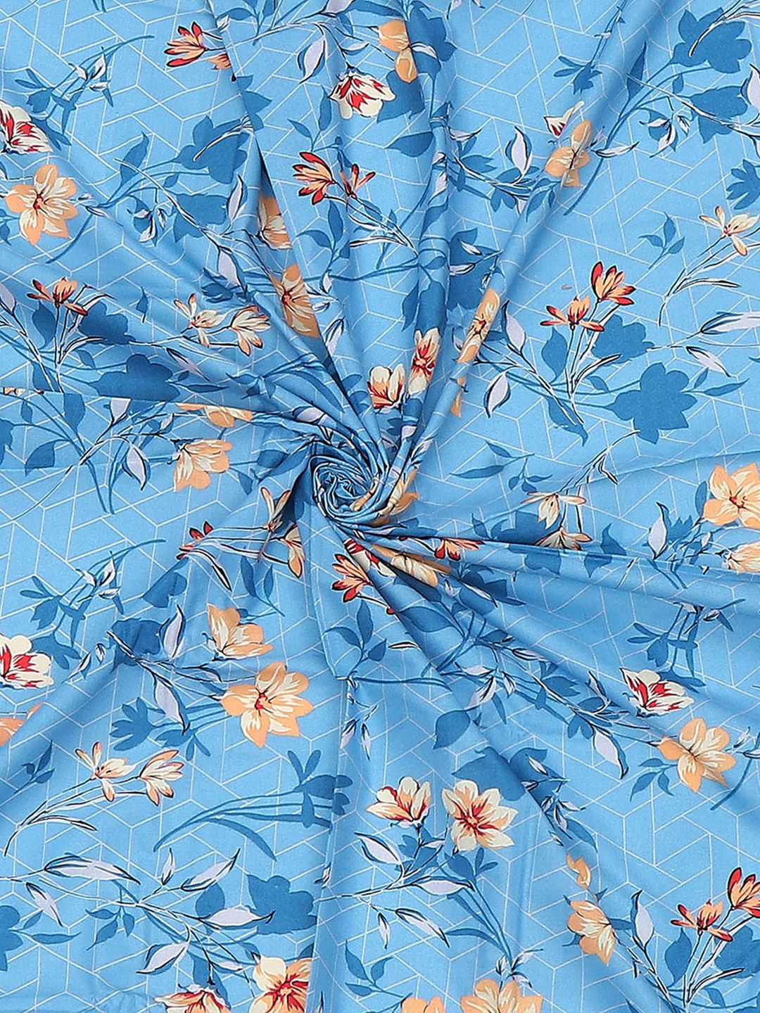 Monte Carlo Blue & Yellow Floral Printed Cotton 104 TC Single Bedsheet Set-2.24 m x 1.52 m