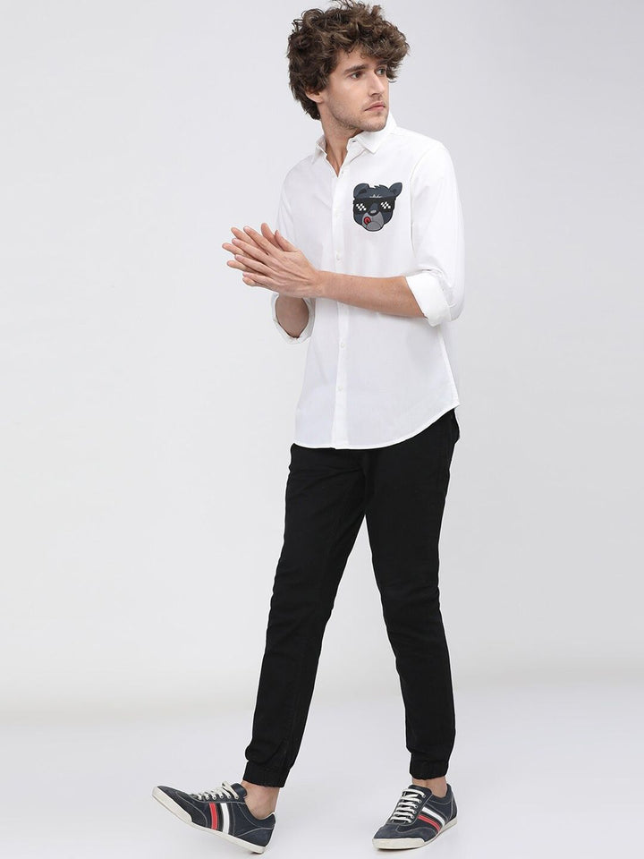 HIGHLANDER Men White Slim Fit Casual Shirt