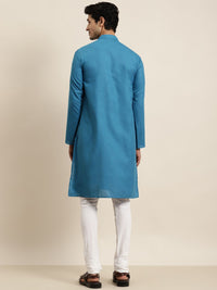 Anug by SOJANYA Men Blue Mandarin Collar Kurta