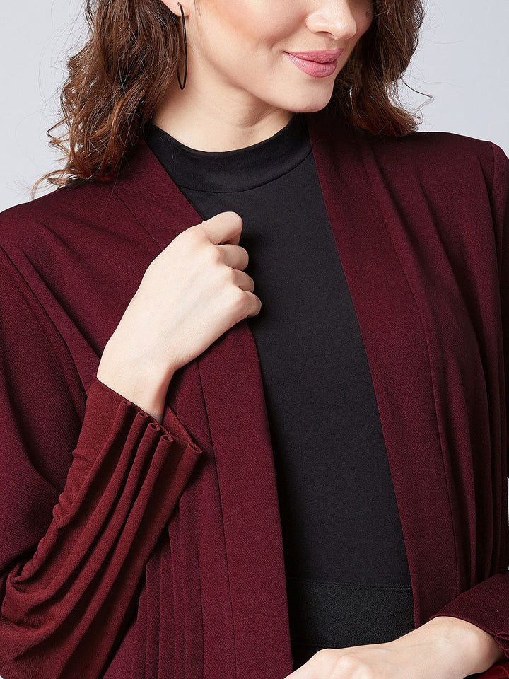 Athena Women Maroon Solid Open Front Shrug