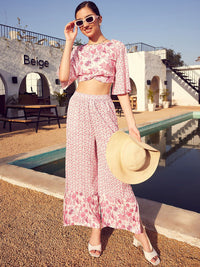 STREET 9 Floral Printed Boat Neck Crop Top with Trouser Co-Ords