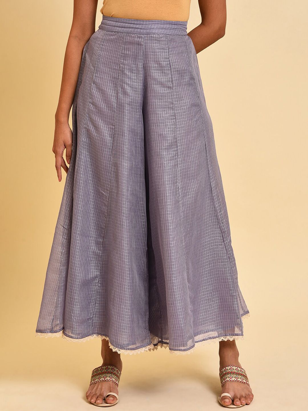 W Women Checked Ethnic Palazzos