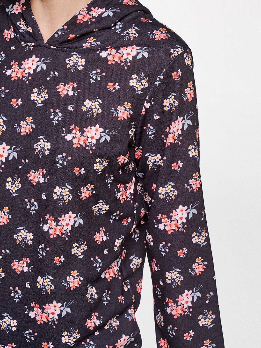 AND Women Black & Peach Floral Print T-Shirt