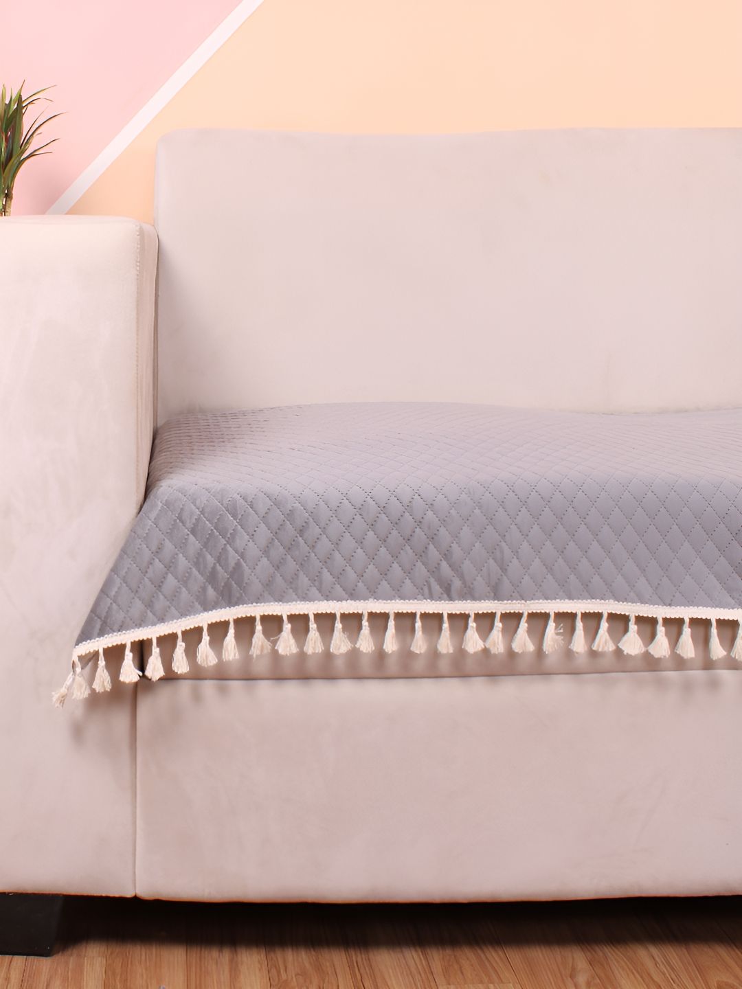 STITCHNEST Grey & Beige Self Design 3 Seater Sofa Cover