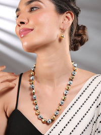 Rubans Oxidized Dual-Plated Gold & Silver Beaded Statement Necklace & Earrings Set