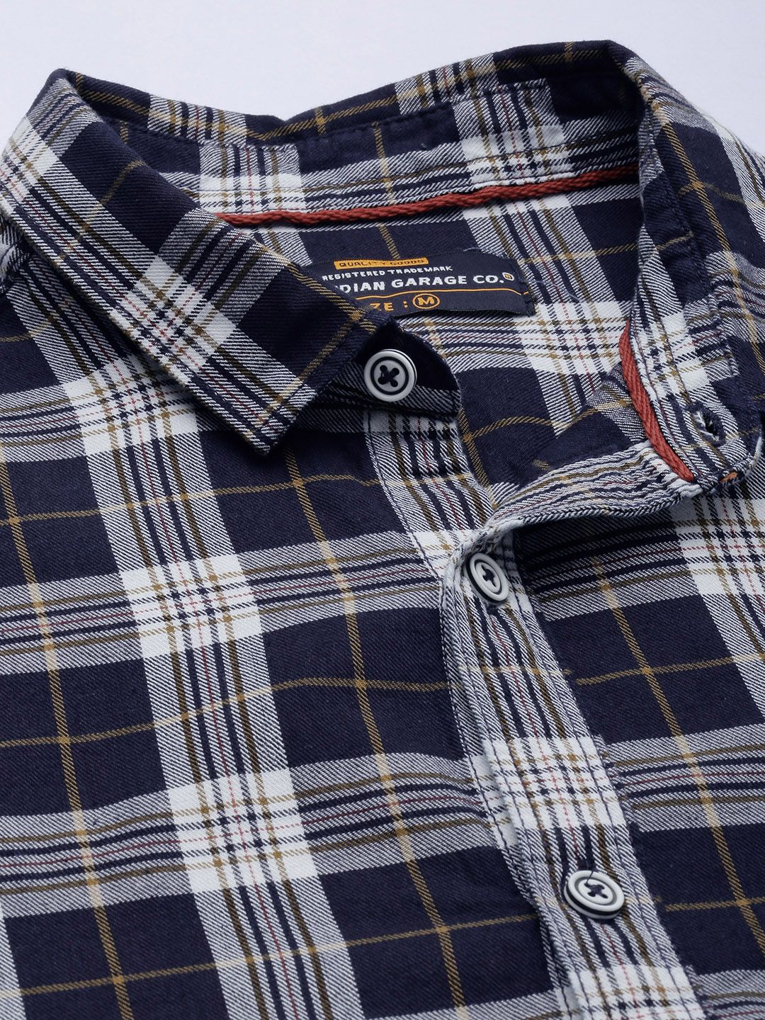 The Indian Garage Co Men Navy Blue & White Checked Casual Shirt