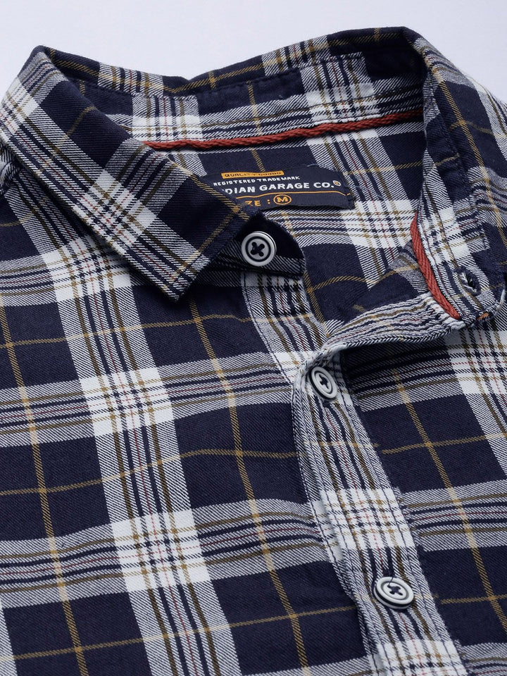 The Indian Garage Co Men Navy Blue & White Checked Casual Shirt