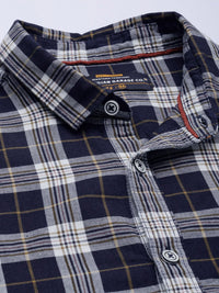 The Indian Garage Co Men Navy Blue & White Checked Casual Shirt