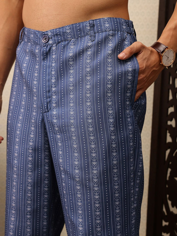 House of Pataudi Floral Embroidered Pure Cotton Jashn Kurta with Trousers
