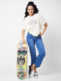 SPYKAR Typography Printed Drop Shoulder Sleeves Oversized T-shirt