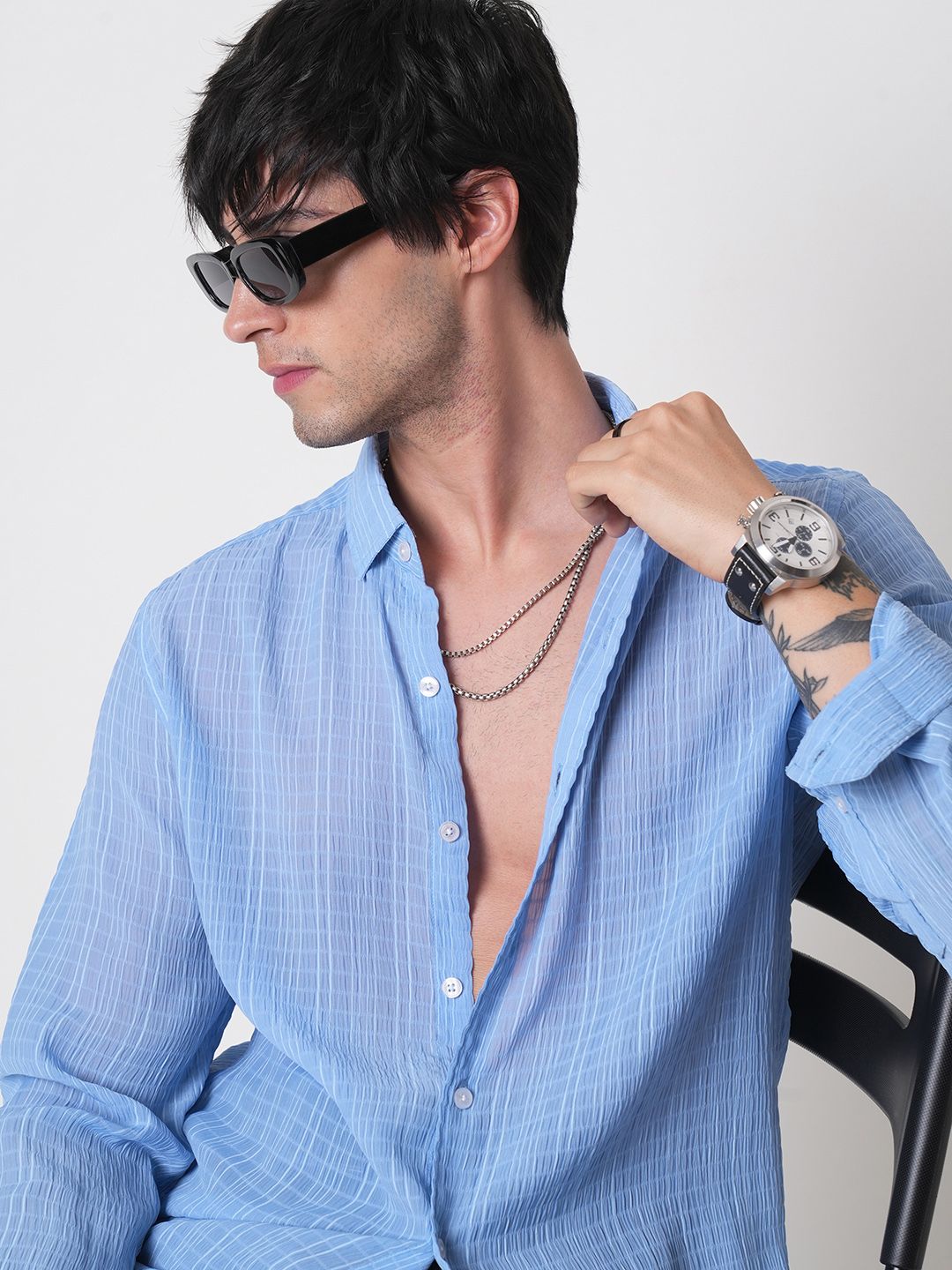 VASTRADO Men Classic Spread Collar Pinstripes Striped Slim Fit Casual Shirt