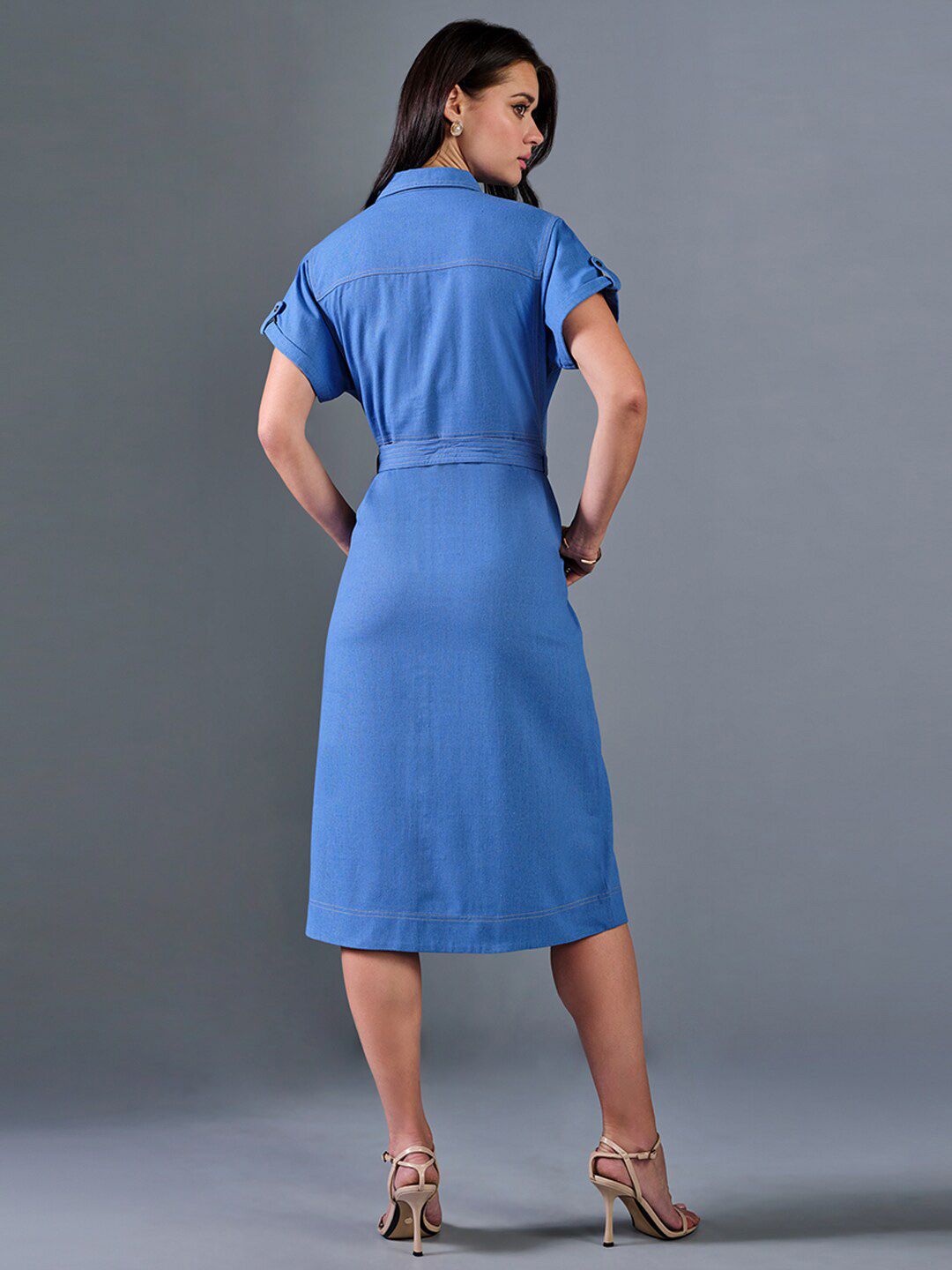 AND Shirt Collar Tie-Ups Midi Dress
