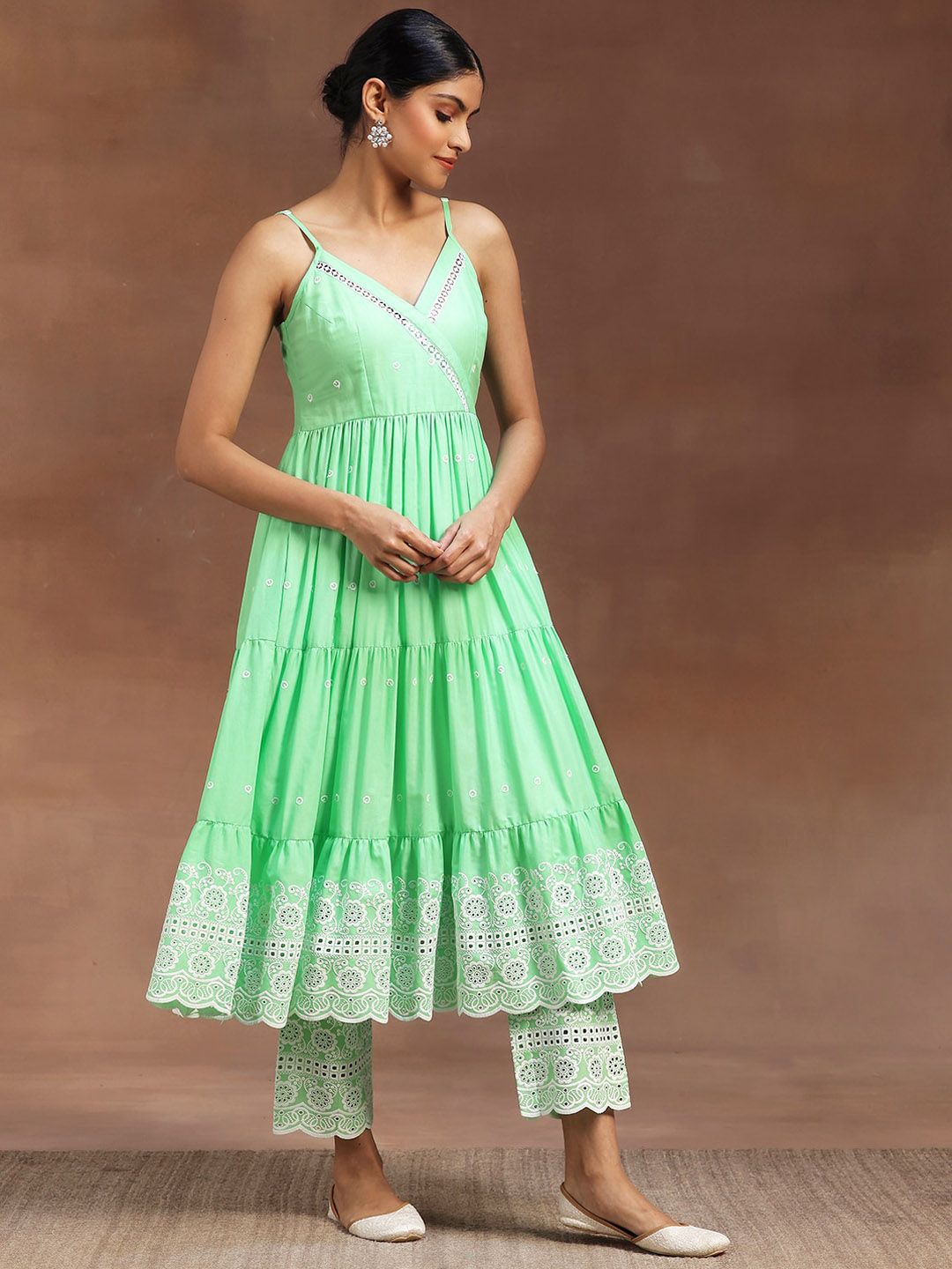 Libas Shoulder Strap Thread Work Pure Cotton Kurta with Trousers