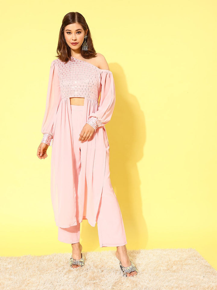 Libas Pink Embellished Tunic & Palazzos