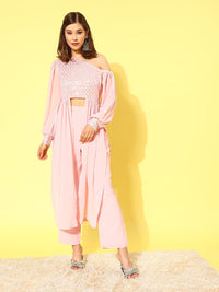 Libas Pink Embellished Tunic & Palazzos