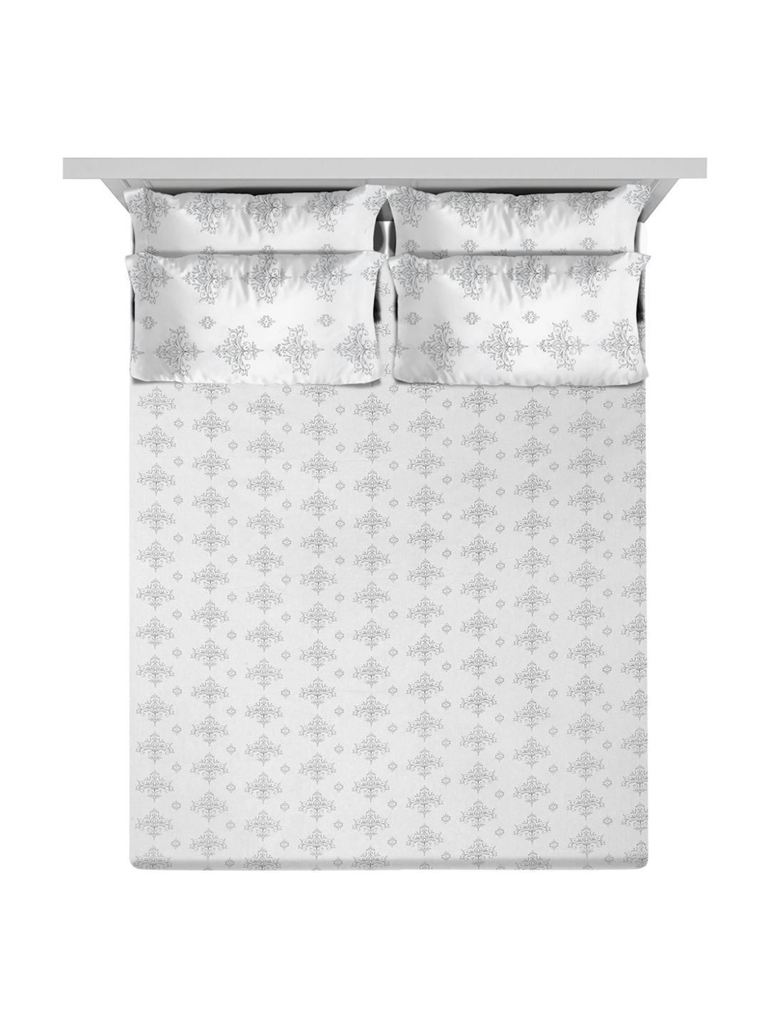KLOTTHE Off White Printed Flat 400TC Pure Cotton Super King Bedsheet & 4 Pillow Covers
