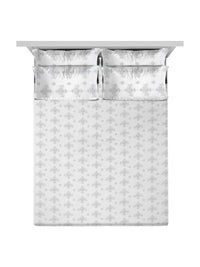 KLOTTHE Off White Printed Flat 400TC Pure Cotton Super King Bedsheet & 4 Pillow Covers