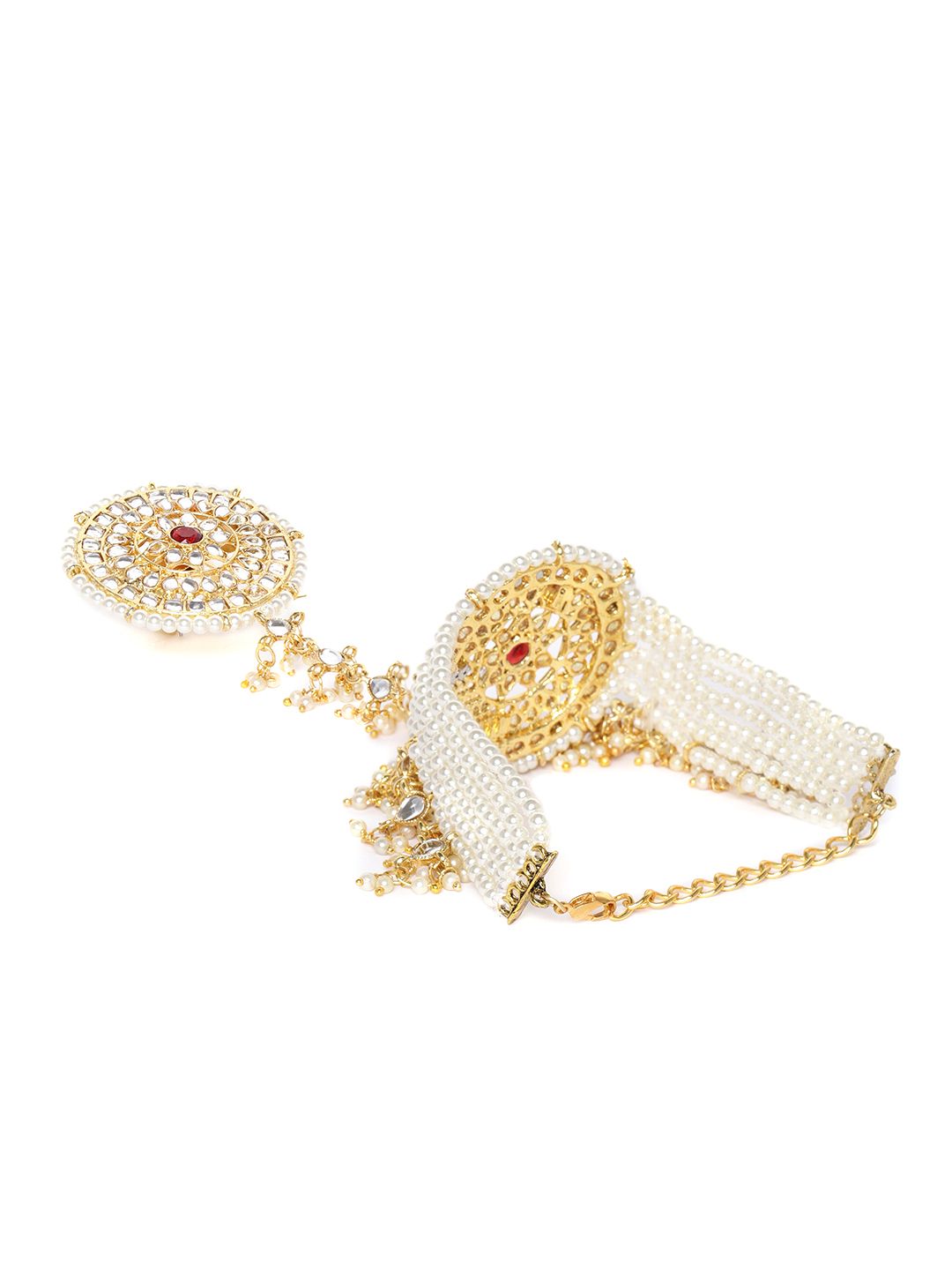 Zaveri Mutiara Berton Emas &amp; Putih Kundan &amp; Gelang Cincin Bertampal Mutiara