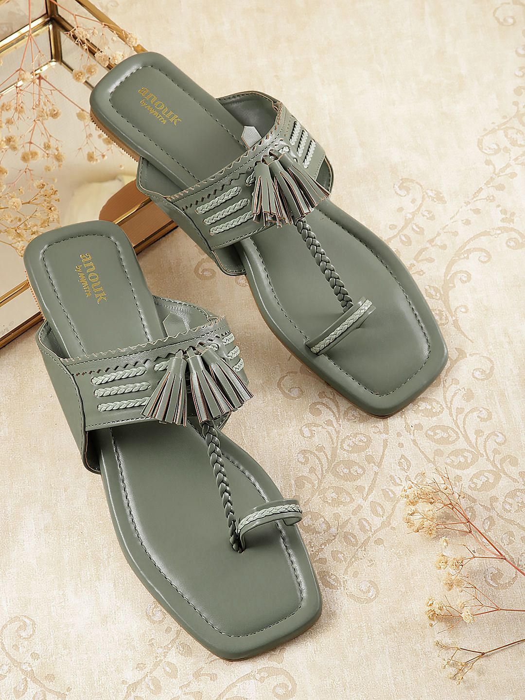Anouk Women Woven Ethnic One Toe Flats with Tassels