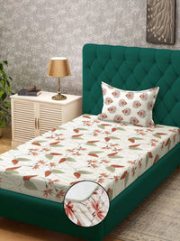 Myntra Elegant Homes Beige Floral 400 TC Single Bedsheet with 1 Pillow Covers