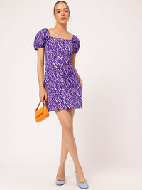 DressBerry Minimalist Magic Abstract Print Puff Sleeves Mini A-line Dress