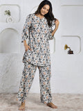 SANSKRUTIHOMES Women Coral Floral Printed Pure Cotton Night Suit