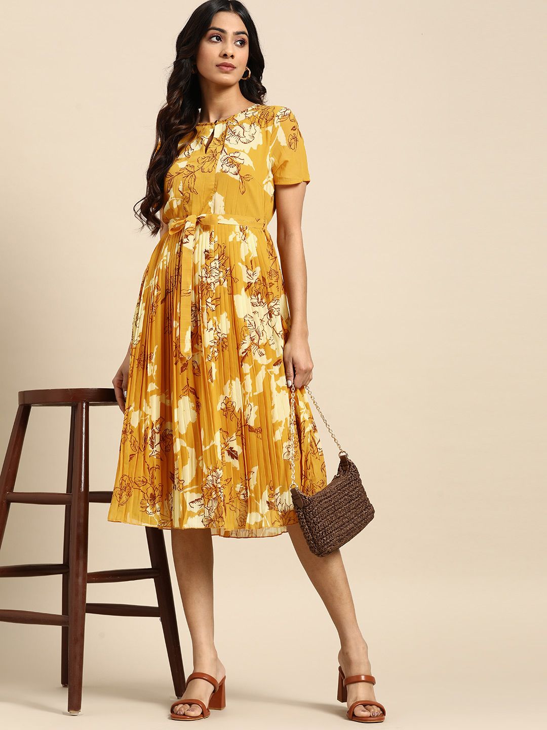 all about you Floral Print Accordion Pleat A-Line Dress