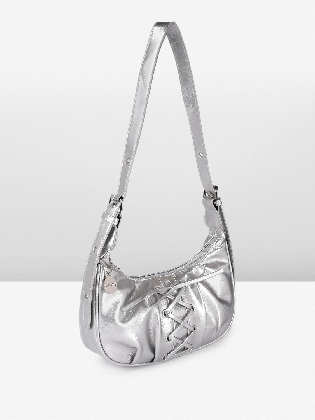 DressBerry Textured Half Moon Shoulder Bag with Bow Detail