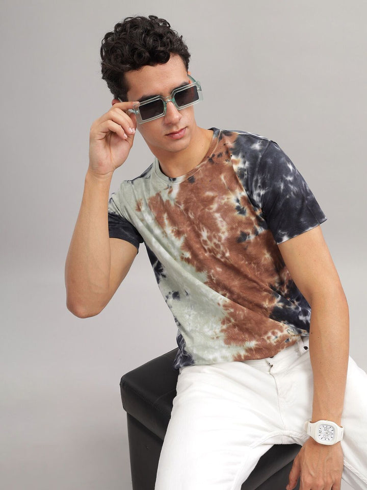 ADRO Tie & Dye Printed Round Neck Short Sleeves Regular Fit Cotton T-shirt