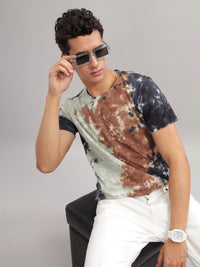 ADRO Tie & Dye Printed Round Neck Short Sleeves Regular Fit Cotton T-shirt