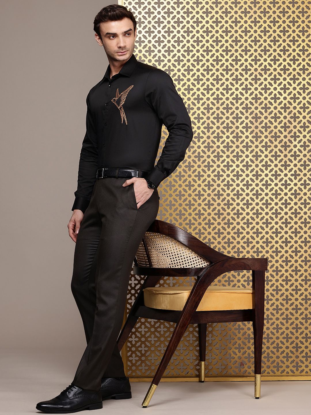 House of Pataudi Pure Cotton Embroidered Party Shirt