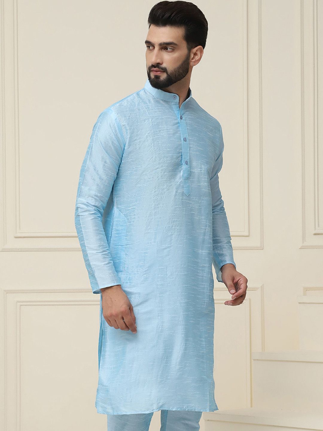 SOJANYA Band Collar Neck Long Sleeves Dupion Silk Straight Kurta
