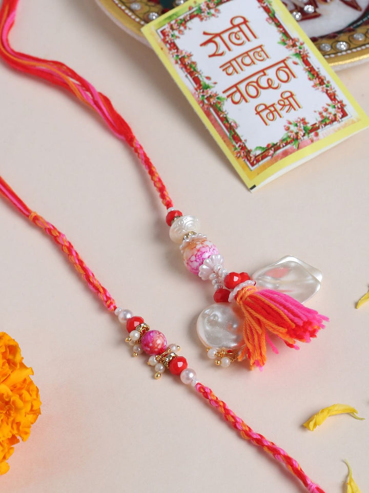 NVR Set of 2 Multicolor Artificial Stones & Beads Bhaiya Bhabhi Rakhi with Roli Chawal