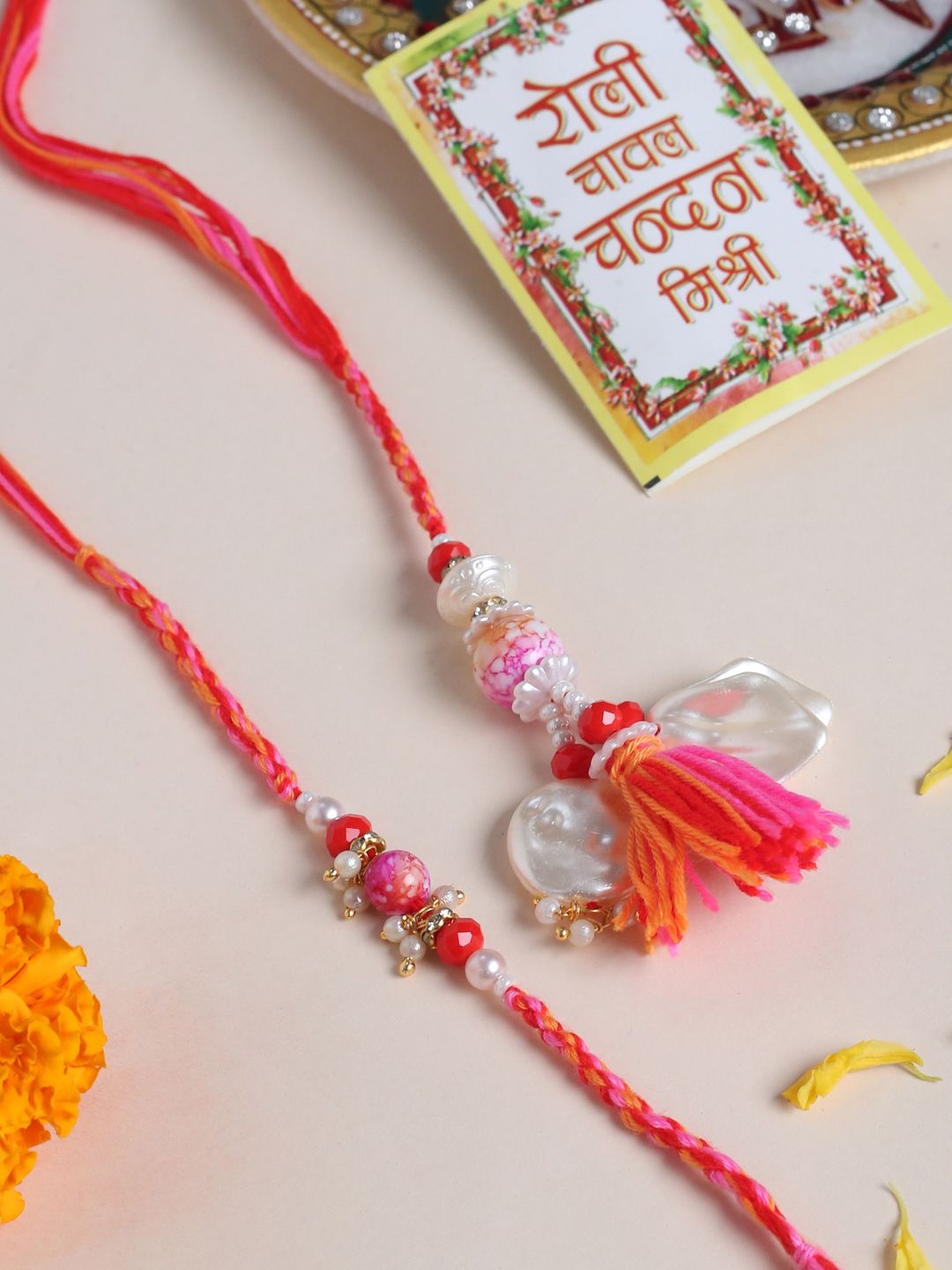 NVR Set of 2 Multicolor Artificial Stones & Beads Bhaiya Bhabhi Rakhi with Roli Chawal
