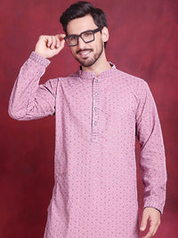 Jompers Floral Embroidered Sequinned Chikankari Pure Cotton Kurta