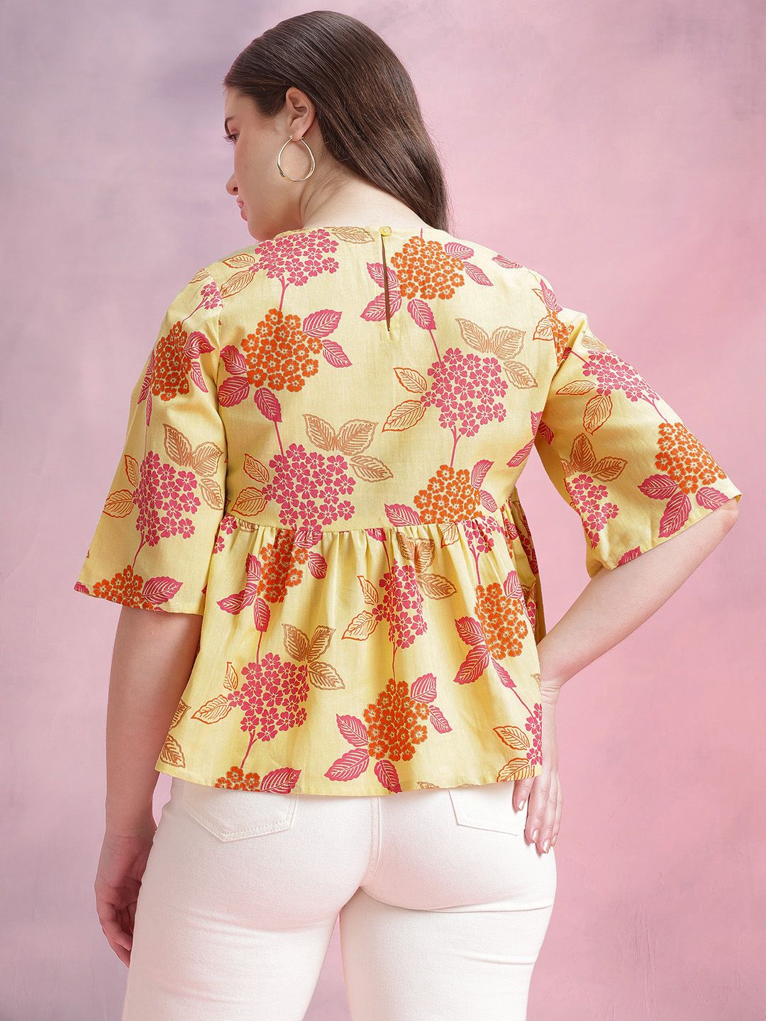 DressBerry Floral Print Cotton Linen Empire Top