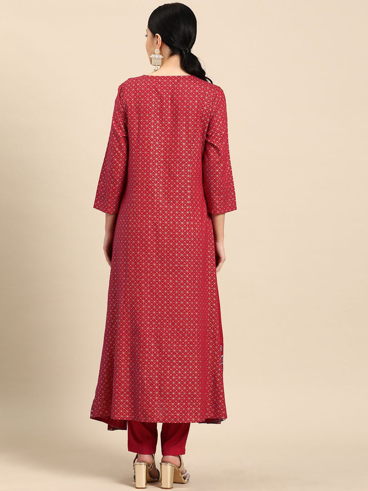 all about you Women Maroon Ethnic Motifs Printed Regular Kurta with Trousers