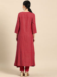 all about you Women Maroon Ethnic Motifs Printed Regular Kurta with Trousers