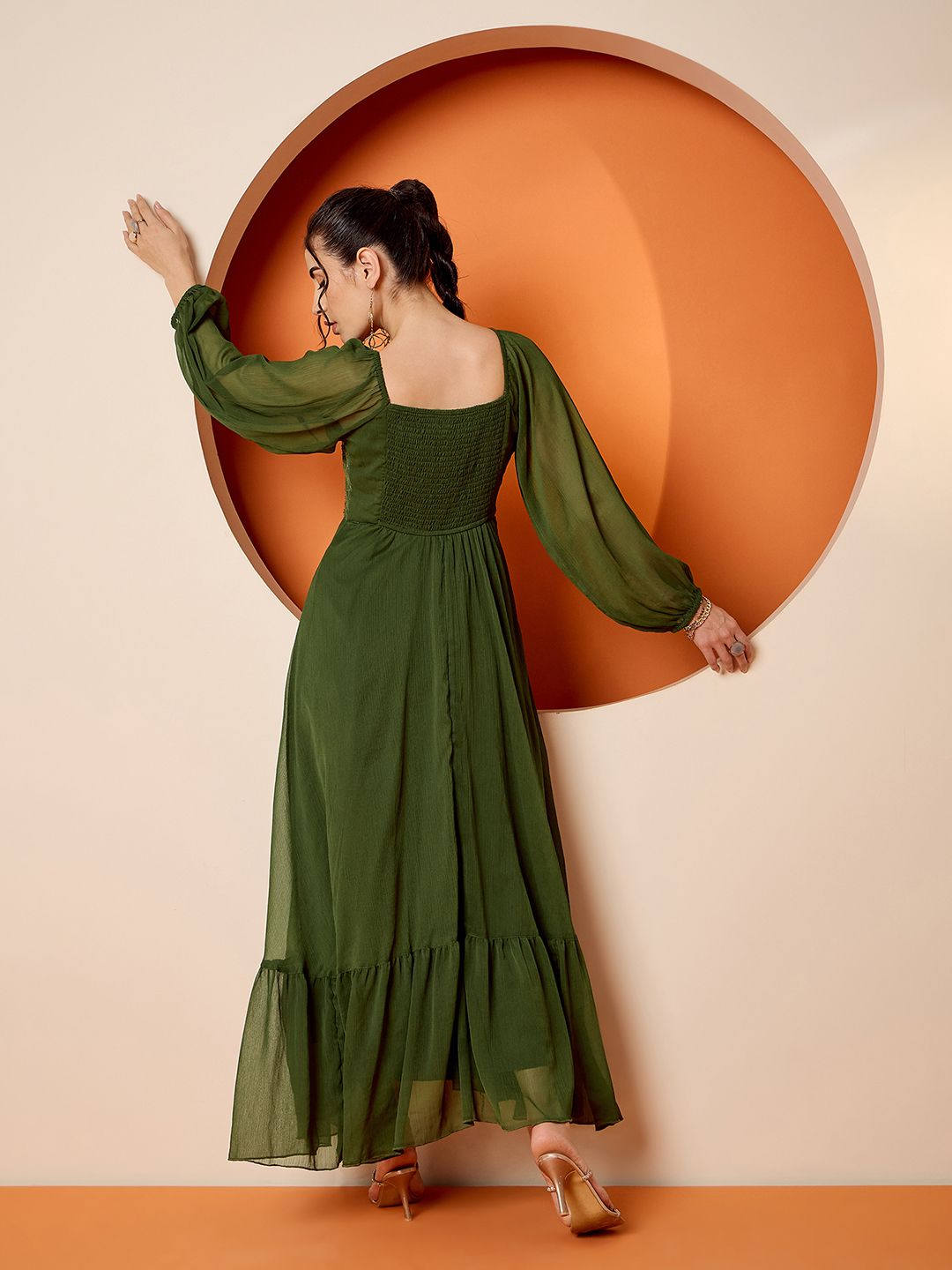 Antheaa women Square Neck Embellished maxi dress