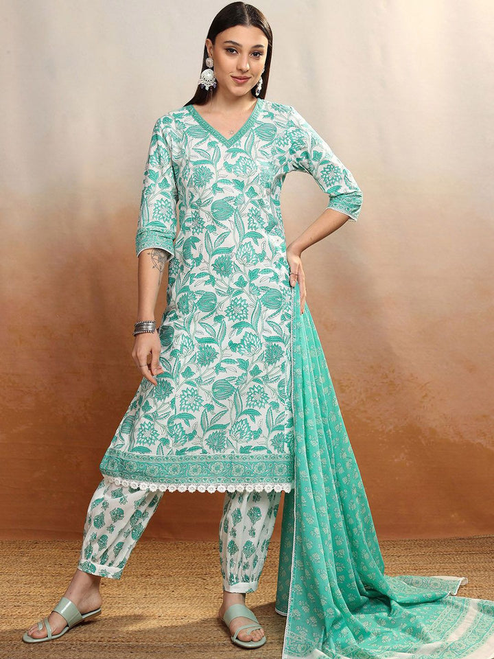 Vishudh Women Floral Printed Regular Pure Cotton Kurta with Salwar & Dupatta