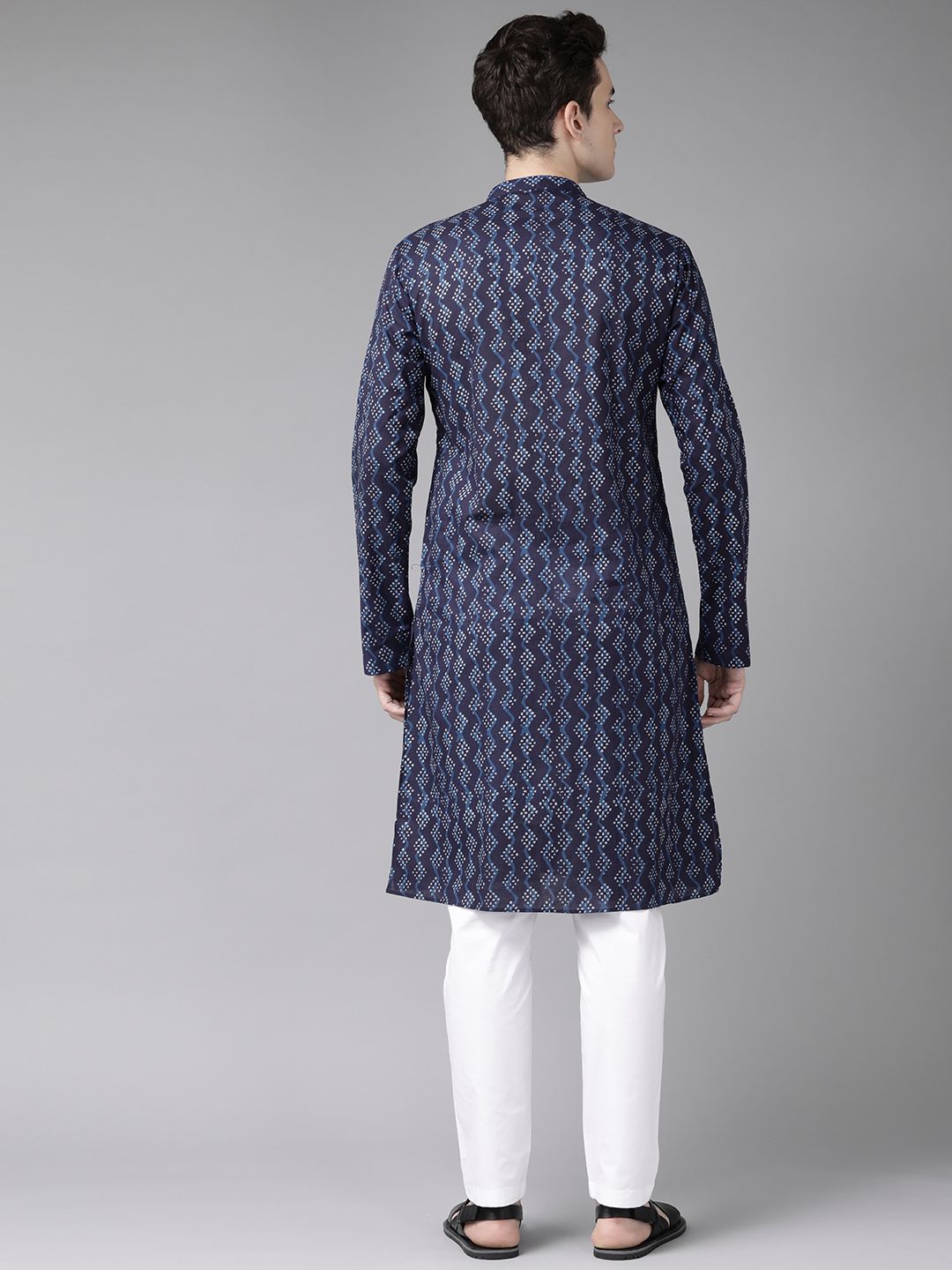 See Designs Men Navy Blue Printed Pure Cotton Kurta with Trousers