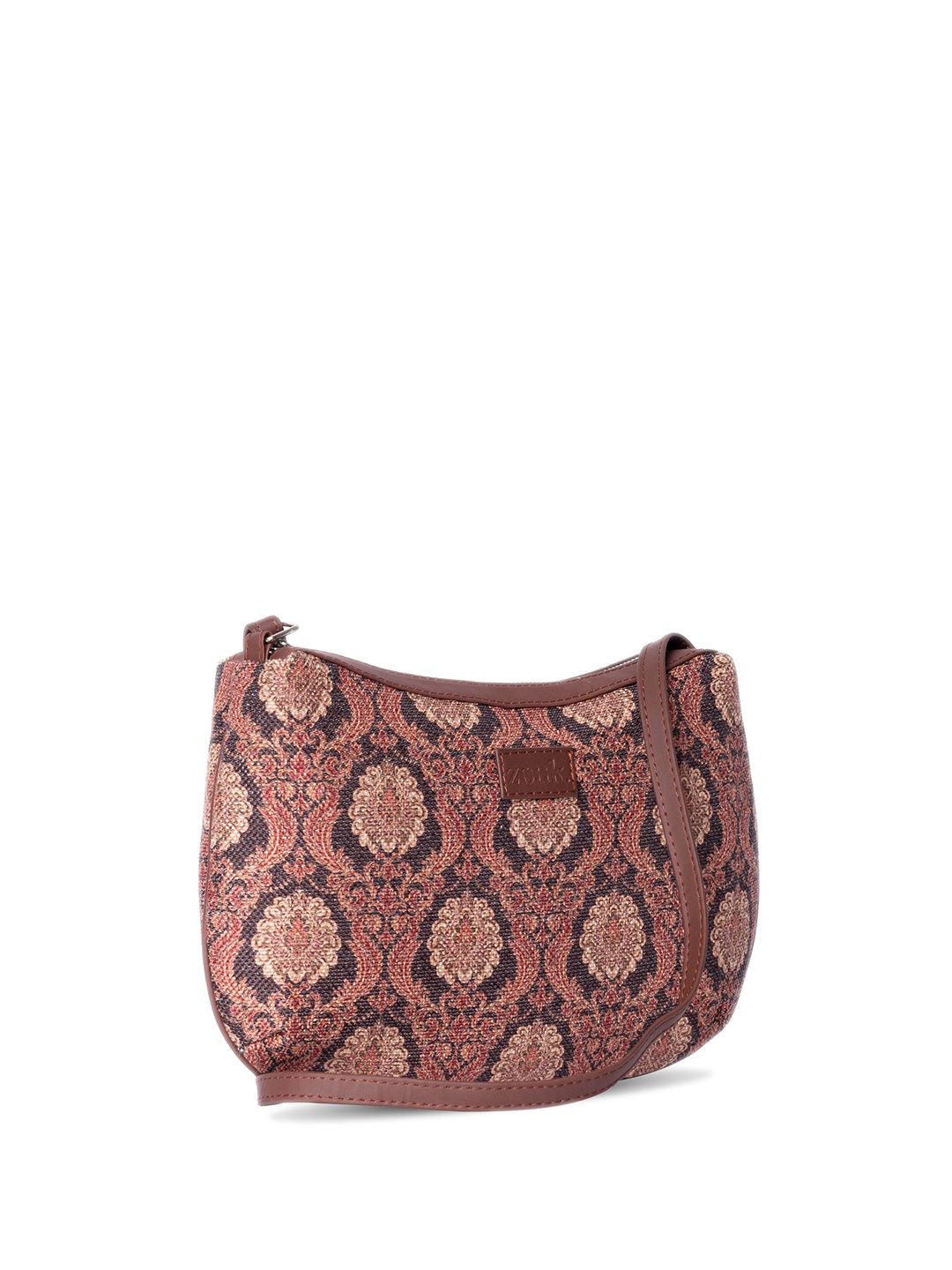 ZOUK Floral Printed Structured Jute Sling Bag