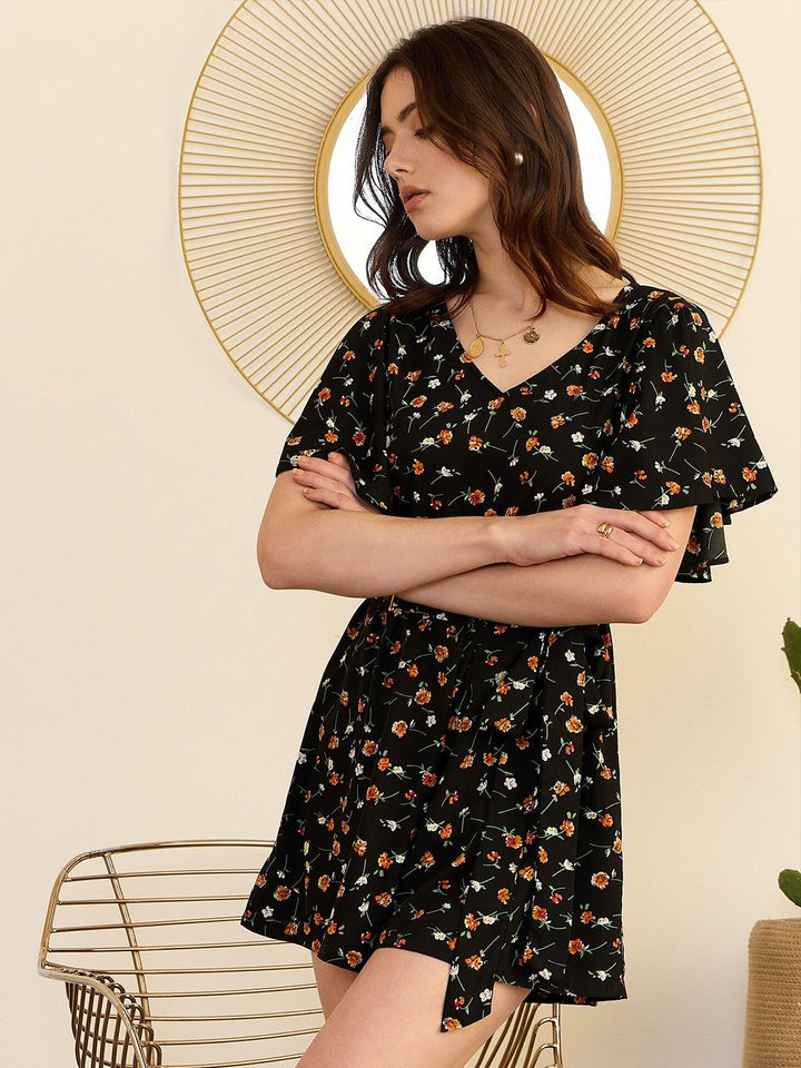 Berrylush Floral Printed V-Neck Playsuit