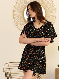 Berrylush Floral Printed V-Neck Playsuit