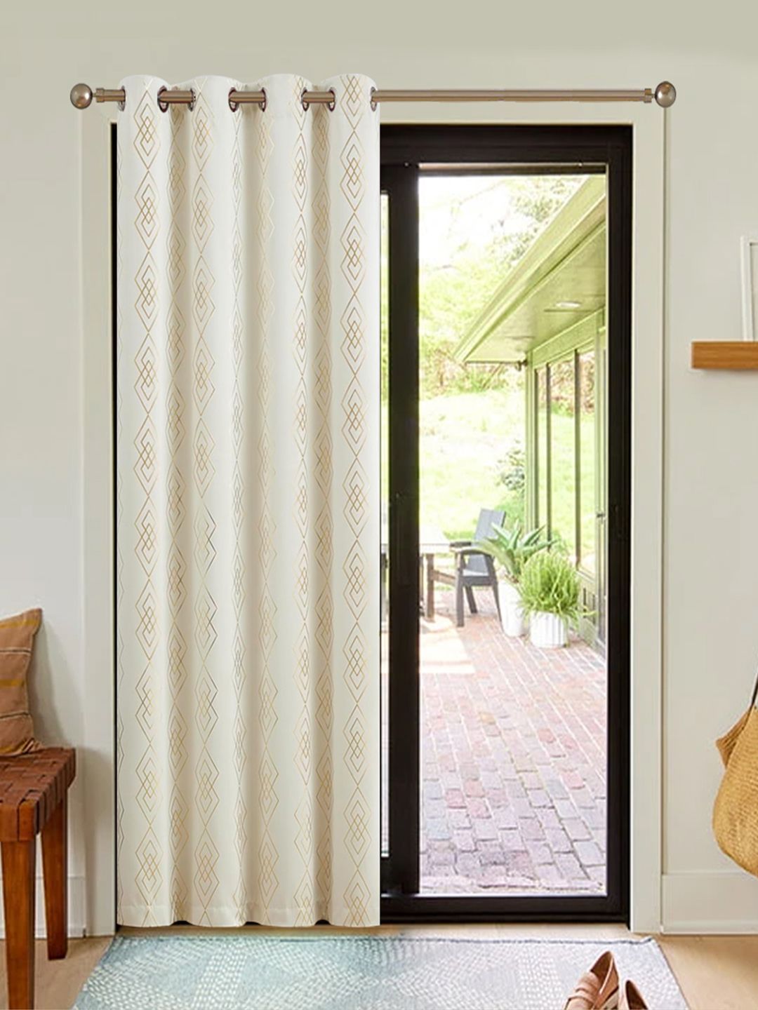 URBAN SPACE Beige & Gold-Toned Geometric Printed Black Out Long Door Curtain
