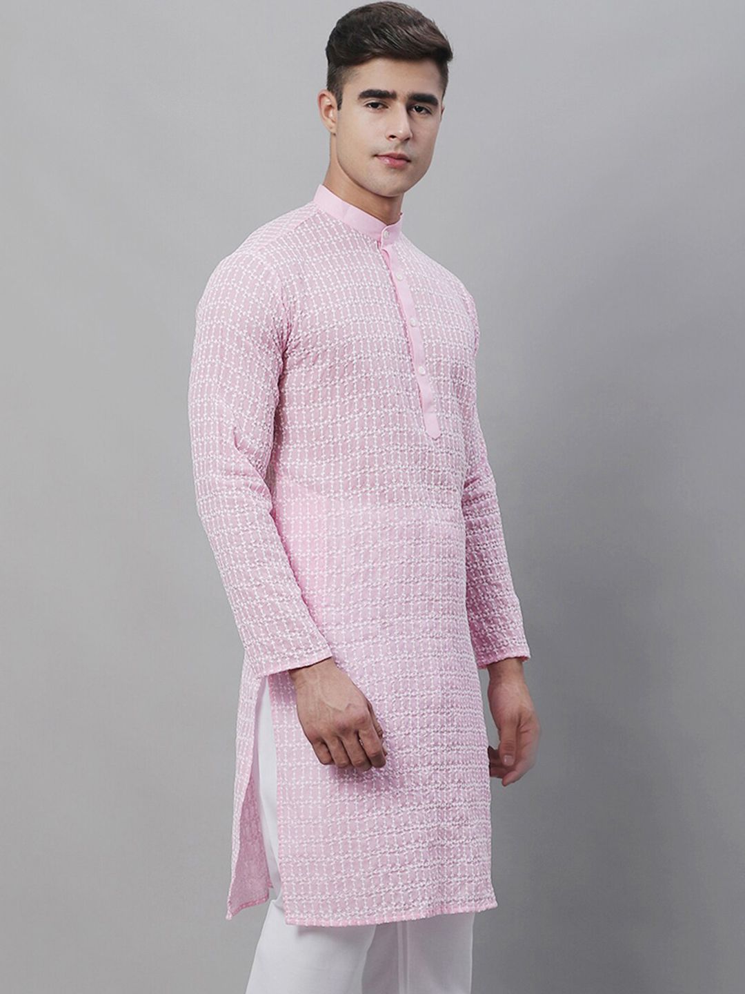 SOJANYA Thread Work Mandarin Collar Pure Cotton Kurta