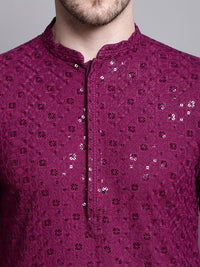 Jompers Ethnic Motifs Embroidered Mandarin Collar Thread Work Cotton Straight Kurta