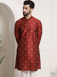 SOJANYA Men Maroon & Brown Ethnic Motifs Printed Kurta