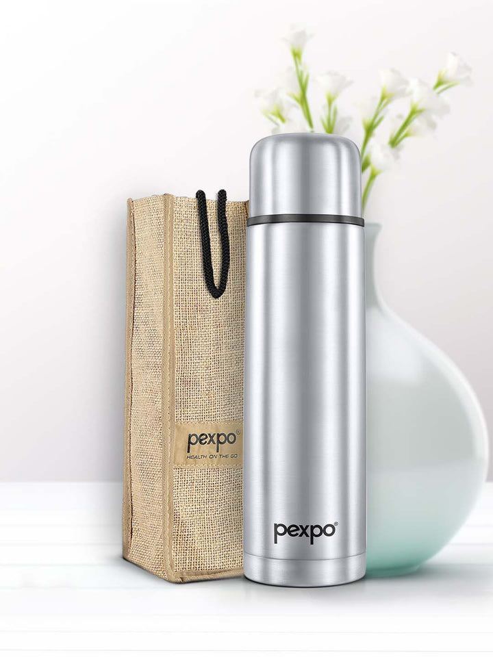 Pexpo Flamingo Silver-Toned ISI Certified Thermosteel Hot Flask Water Bottle 1000ml